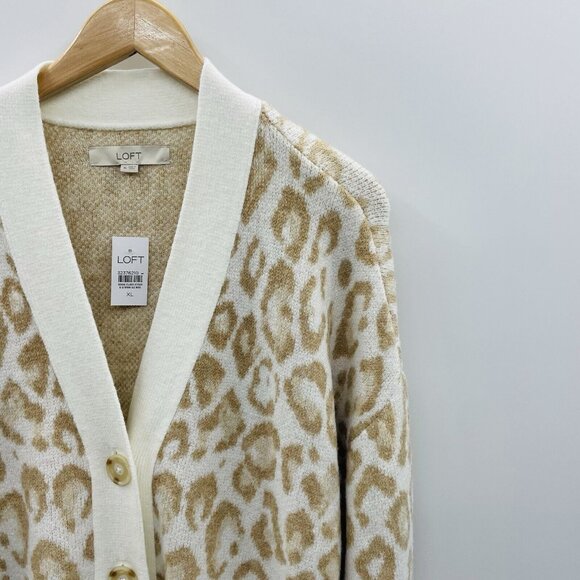 Ann Taylor LOFT Womens Size XL Leopard Print Boyfriend Cardigan Sweater $79 - Picture 4 of 8